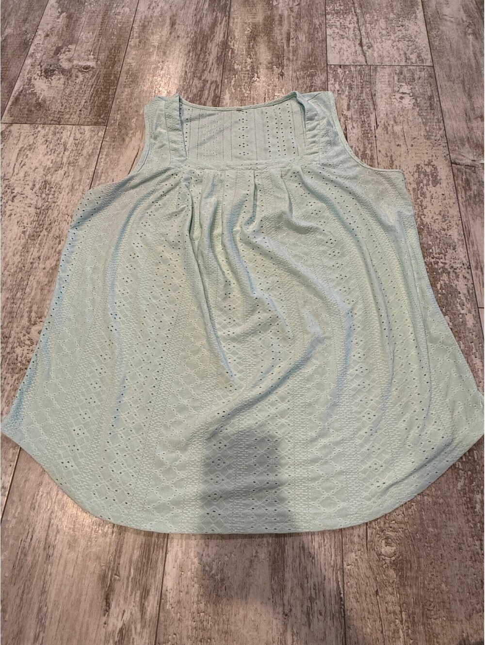 Womens XL Mint Green Eyelet Sleeveless Blouse Cottagecore Boho